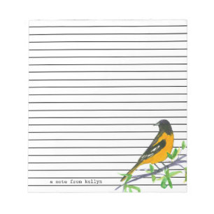 Baltimore Oriole Bird Lined Custom Name Notepad
