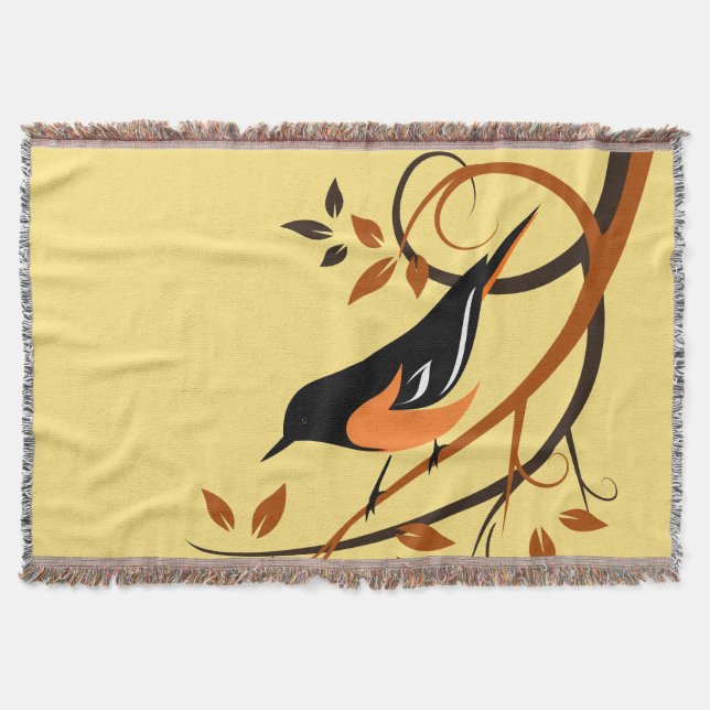 Baltimore Oriole In Tree Branch Throw Blanket (Front)