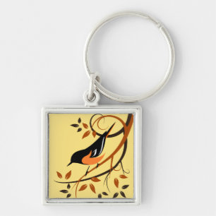 Baltimore Oriole on Swirl Branches Key Ring