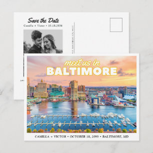 Baltimore Save the Date Retro Skyline Postcard