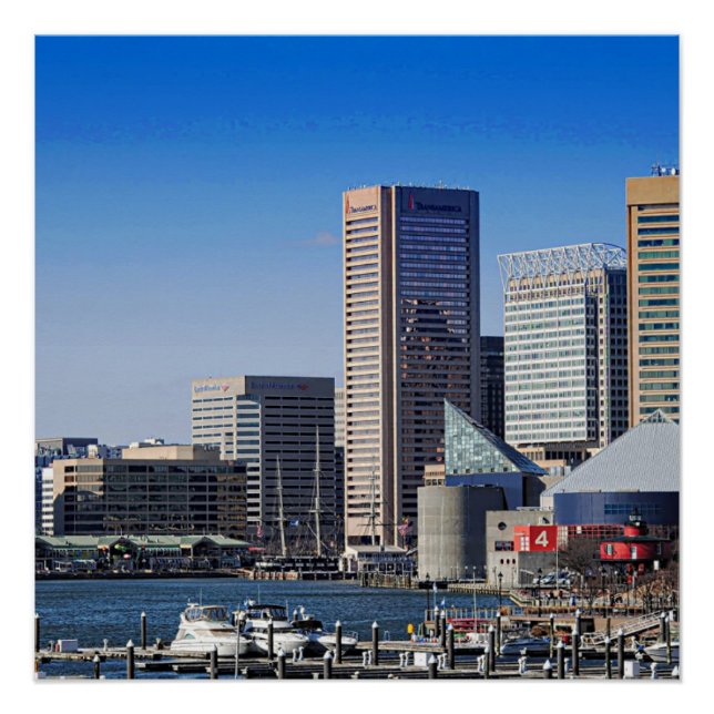 Baltimore Skyline from Pier 4, Inner Harbour, Poster (Front)