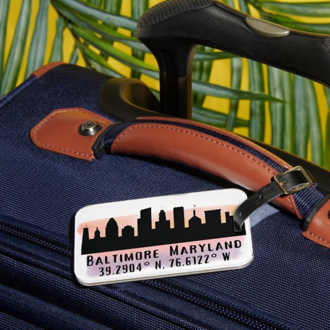 Baltimore Skyline Latitude and Longitude  Luggage Tag (Front Insitu 3)