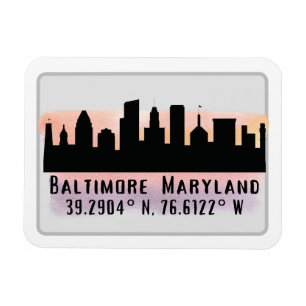 Baltimore Skyline Latitude and Longitude  Magnet