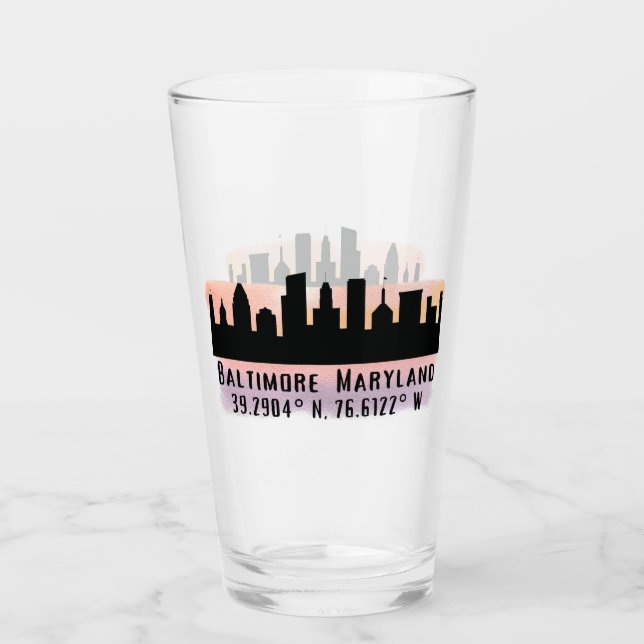 Baltimore Skyline Latitude and Longitude Pint Glass (Front)