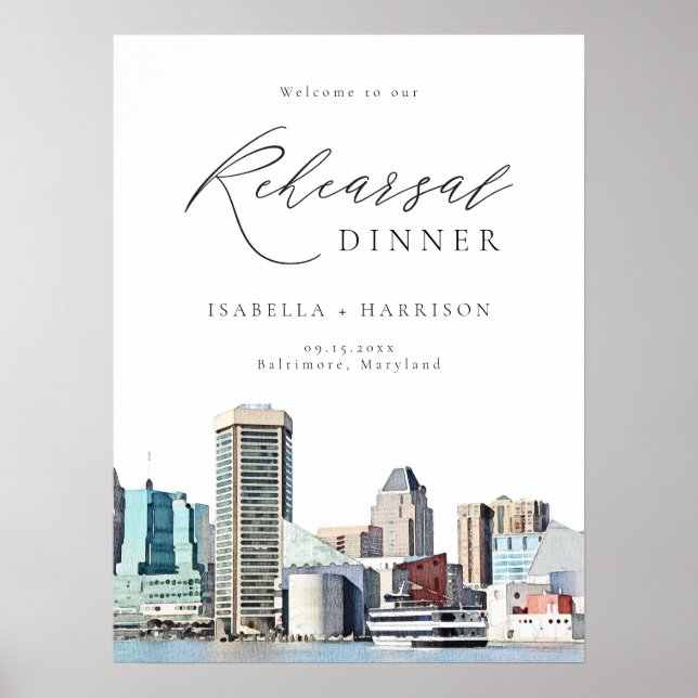 BALTIMORE Skyline Rehearsal Dinner Welcome Sign (Front)