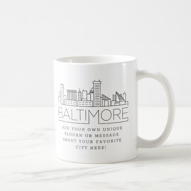 Baltimore Stylised Skyline | Custom Slogan Coffee Mug (Right)