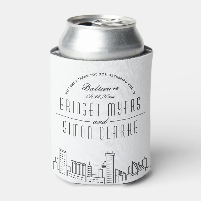 Baltimore Stylised Skyline | Wedding Can Cooler (Can Front)