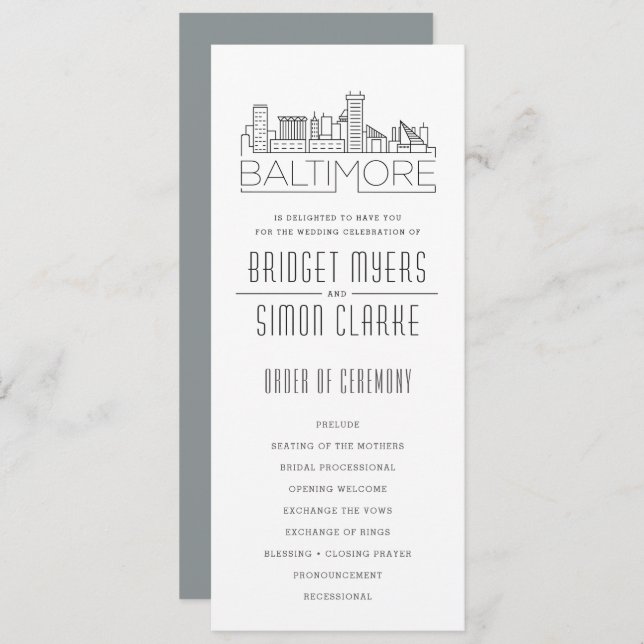 Baltimore Stylised Skyline | Wedding Program Invitation (Front/Back)