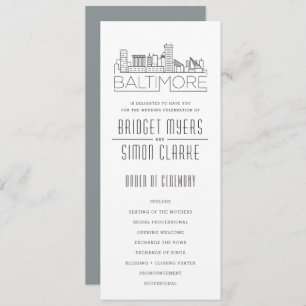 Baltimore Stylised Skyline   Wedding Program Invitation