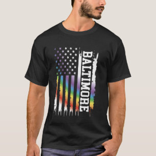 Baltimore United States Distressed Rainbow w US Fl T-Shirt