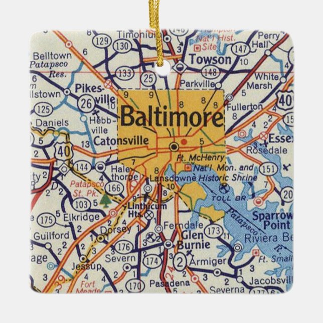 Baltimore Vintage Map Ceramic Ornament (Front)