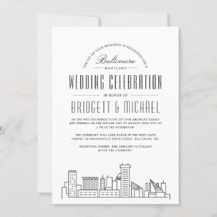 Baltimore Wedding   Modern Deco Skyline  Invitation