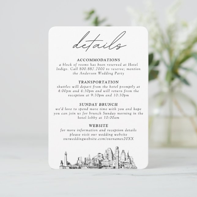 Baltimore Wedding Small Vertical Details Enclosure Card (Standing Front)