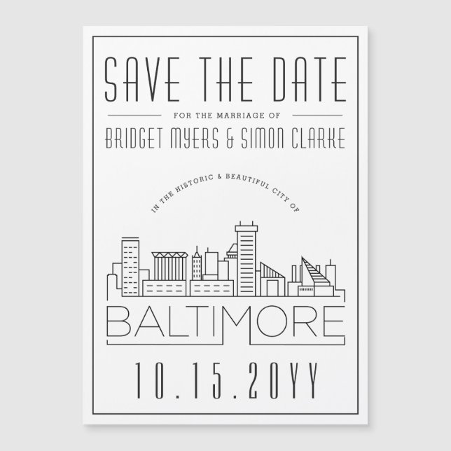 Baltimore Wedding | Stylised Skyline Save the Date (Front)