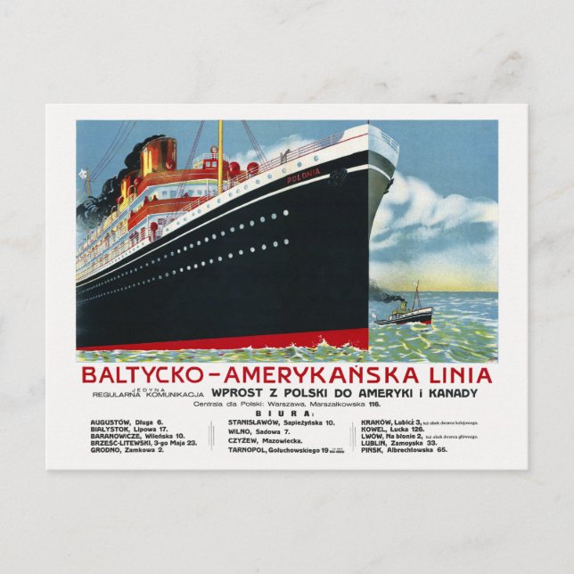 Bałtycko-Amerykańska Linia Poland Vintage Poster Postcard (Front)
