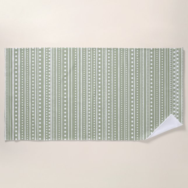 Bamanko Dotted Striped Mudcloth Pattern Sage Green Beach Towel (Front)