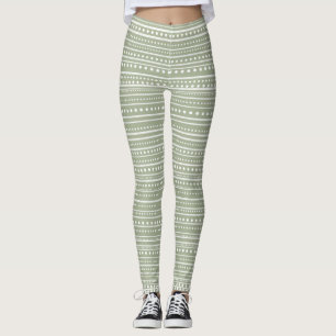 Bamanko Dotted Striped Mudcloth Pattern Sage Green Leggings