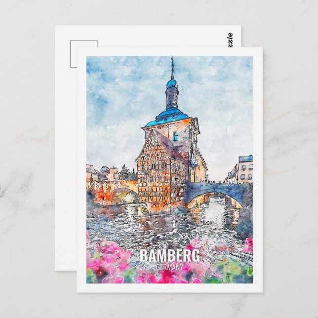 Bamberg Germany Famous Travel Place Watercolor Postcard (Front/Back)