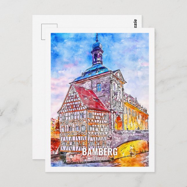 Bamberg Germany Travel Place Watercolor Postcard (Front/Back)