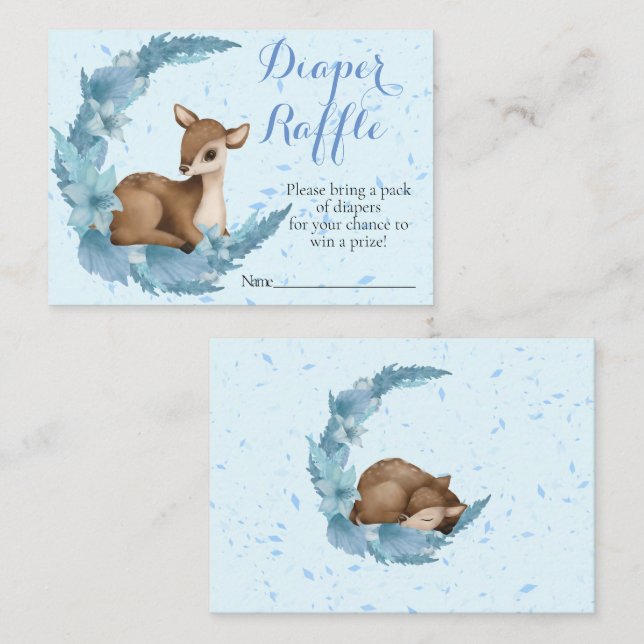 Bambi blue Flowers Dust Baby Shower Diaper Raffle Enclosure Card (Front/Back)