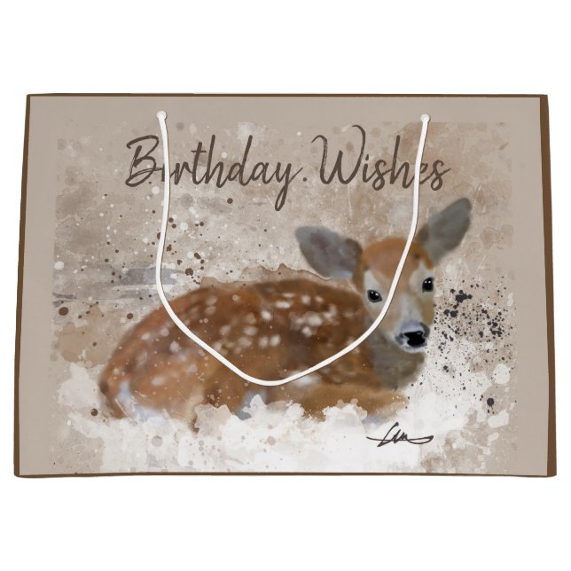 Bambi Deer Watercolour Personalized Large Gift Bag (Front)