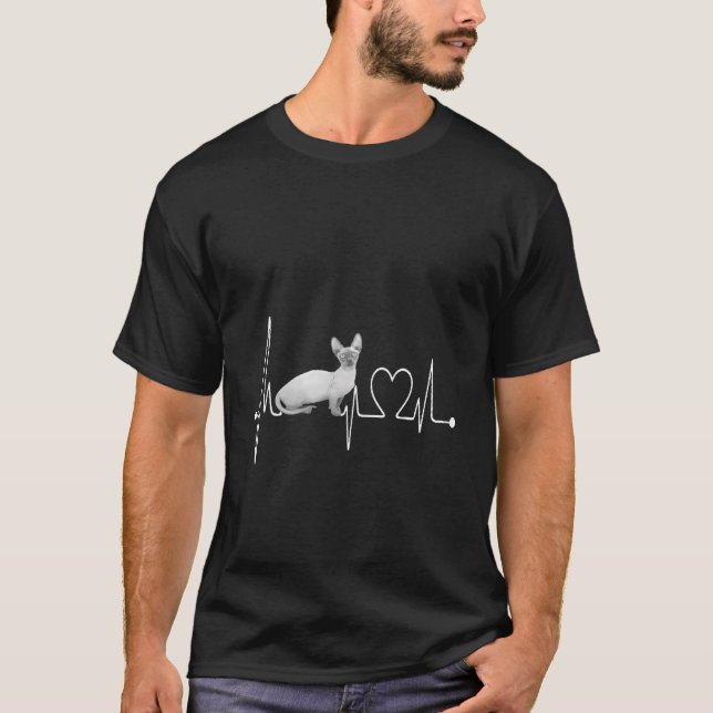 Bambino Cat Heartbeat Ekg Funny I Love My Hairless T-Shirt (Front)