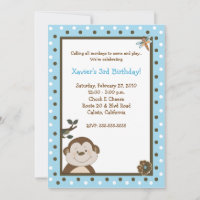 Bambino Monkey 5x7 Blue Birthday Invitations