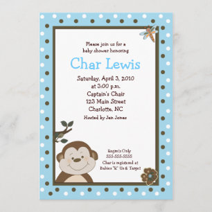 Bambino Monkey Blue 5x7 Baby Shower Invitation