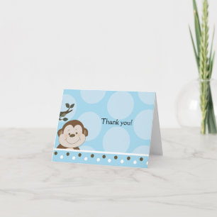 Bambino Monkey Blue Folded Note Card *Personalise*