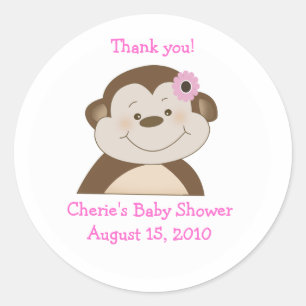 Bambino Monkey Pink Customised Favour Sticker
