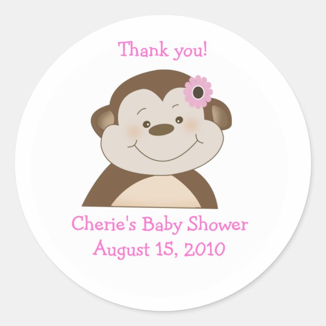 Bambino Monkey Pink Customised Favour Sticker (Front)