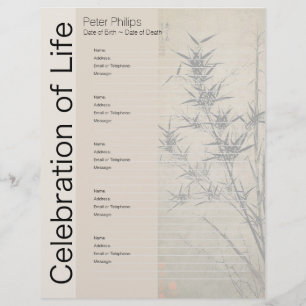 Bamboo 1 Memorial Guest Book Binder Filler Pages