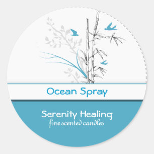 bamboo and blue birds candle label  customisable 1