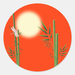 Bamboo and Dragonfly Classic Round Sticker
