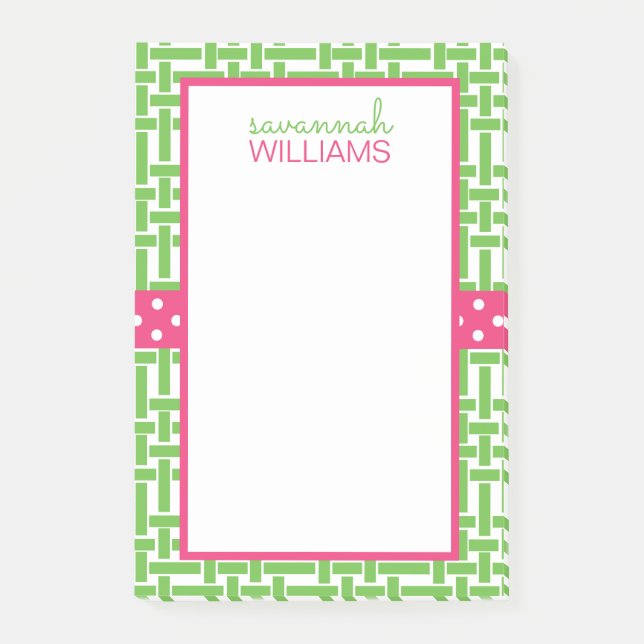 Bamboo and Grosgrain Personalised Post-it Notepad (Front)