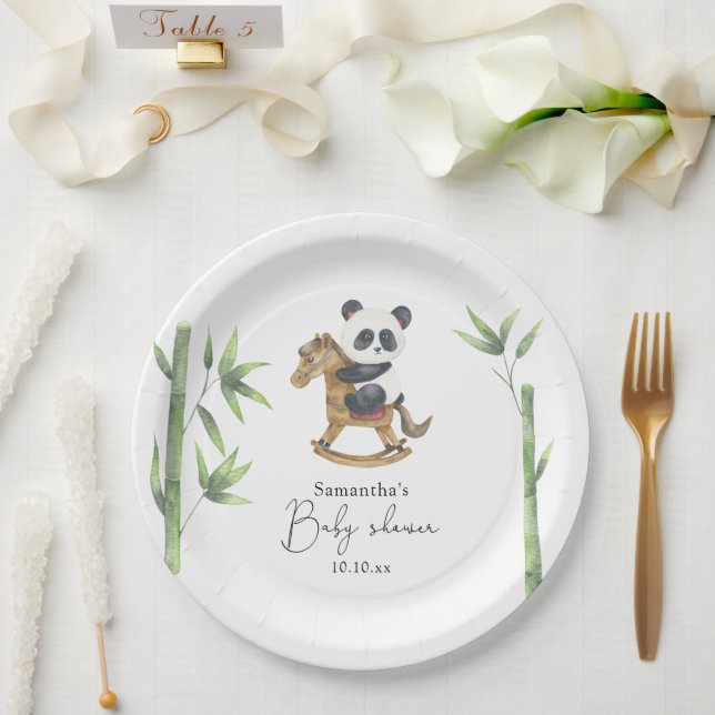 Bamboo and Panda Bear baby shower Paper Plate (Wedding)
