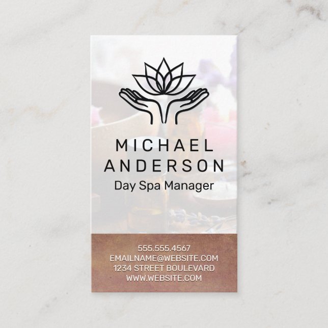 Bamboo Background | Healing Hands Lotus Icon Business Card (Front)