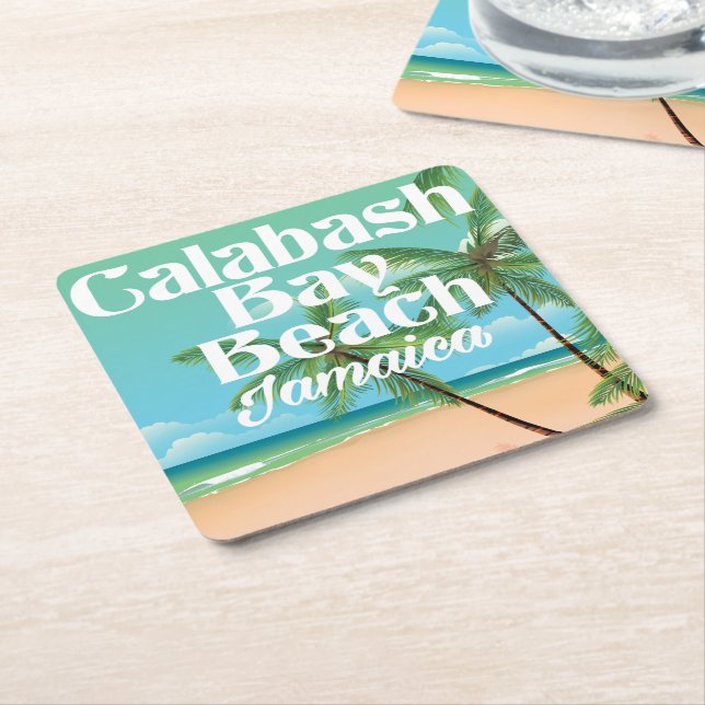 Bamboo Beach Jamaica Square Paper Coaster (Angled)