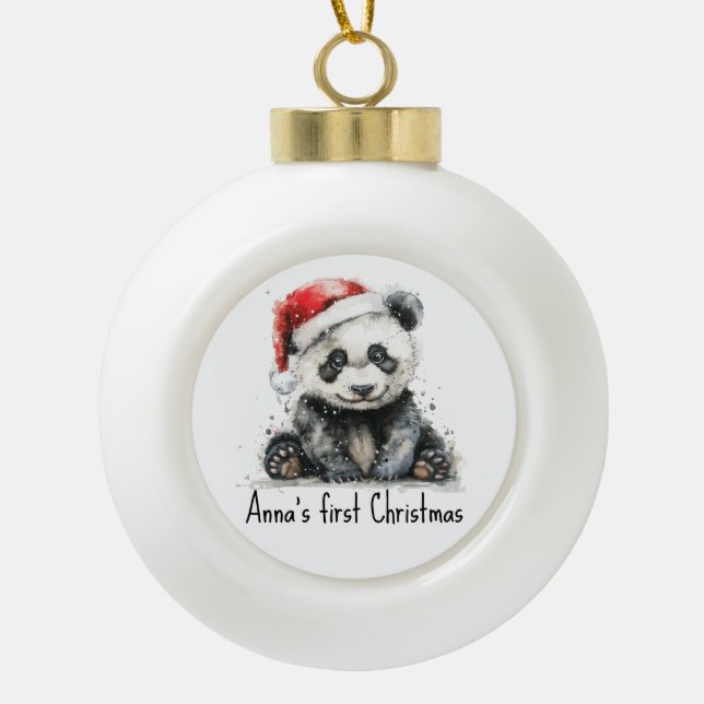 Bamboo Bear's First Christmas, custom Ceramic Ball Christmas Ornament (Front)