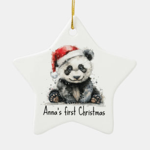 Bamboo Bear's First Christmas, custom Ceramic Tree Decoration