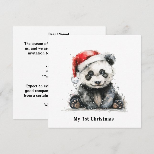 Bamboo Bear's First Christmas, custom Invitation (Front/Back)