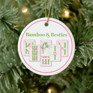 Bamboo & Besties Custom Mahjong Pink Bows & Bamboo Ceramic Tree Decoration