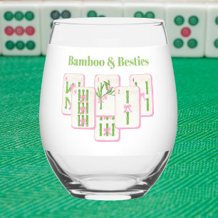 Bamboo & Besties Mahjong Personalized Coquette Stemless Wine Glass