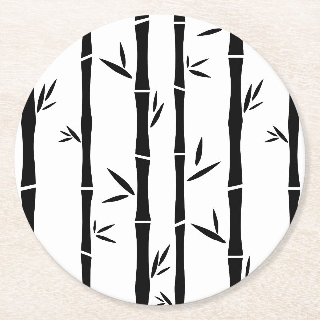 Bamboo Black and White Custom Round Paper Coaster (Front)