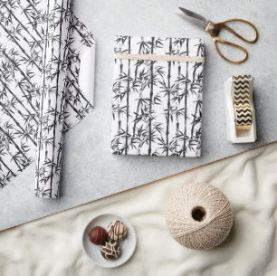 Bamboo Black White Modern Botanical Pattern Wrapping Paper