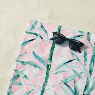 Bamboo branches, white, green, bamboo leaves beach towel