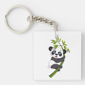 Bamboo Buddy Happy Little Panda Swinging in the Ba Key Ring