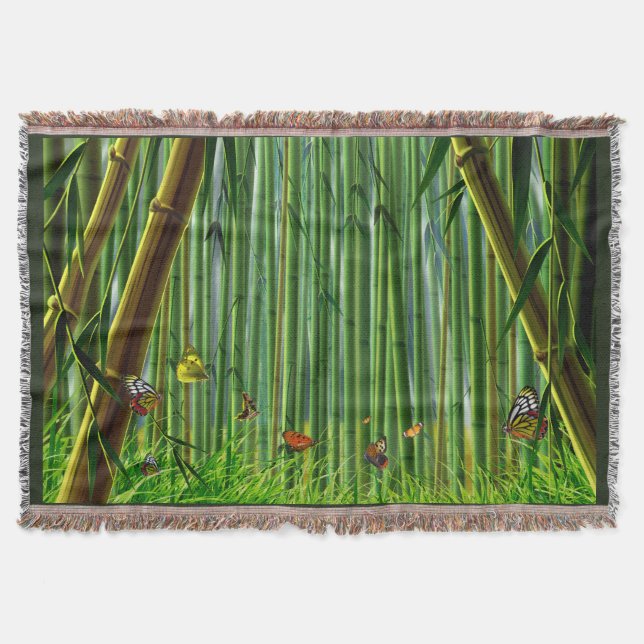Bamboo & Butterfly Art 1 Throw Blanket (Front)