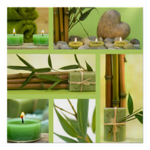 Bamboo Candle & Leaf Collage Poster