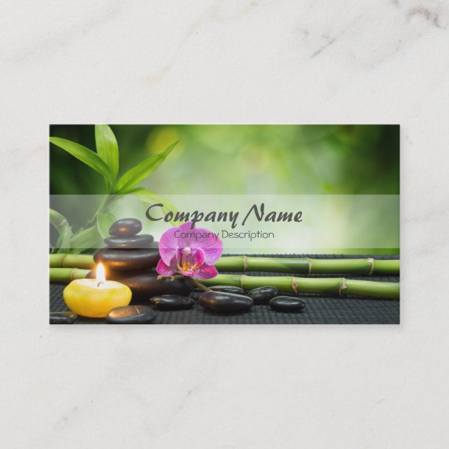 Bamboo Candle Stone Orchid Spa Massage Therapy Business Card (Front)